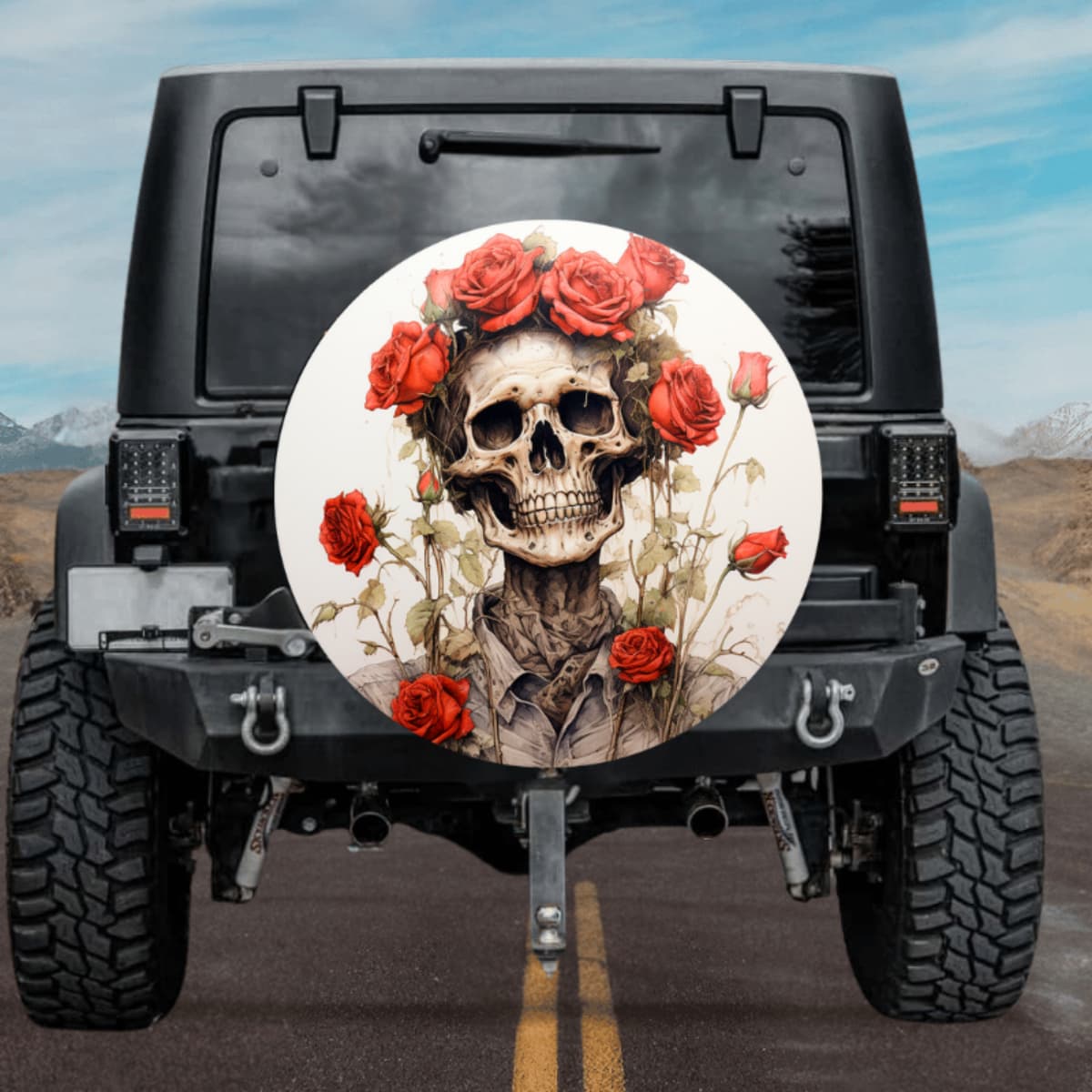 Rose Skull Spare Tire Cover