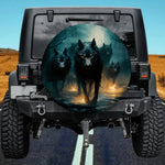 Black Wolf Pack Spare Tire Cover - Glowing Eyes Forest Art