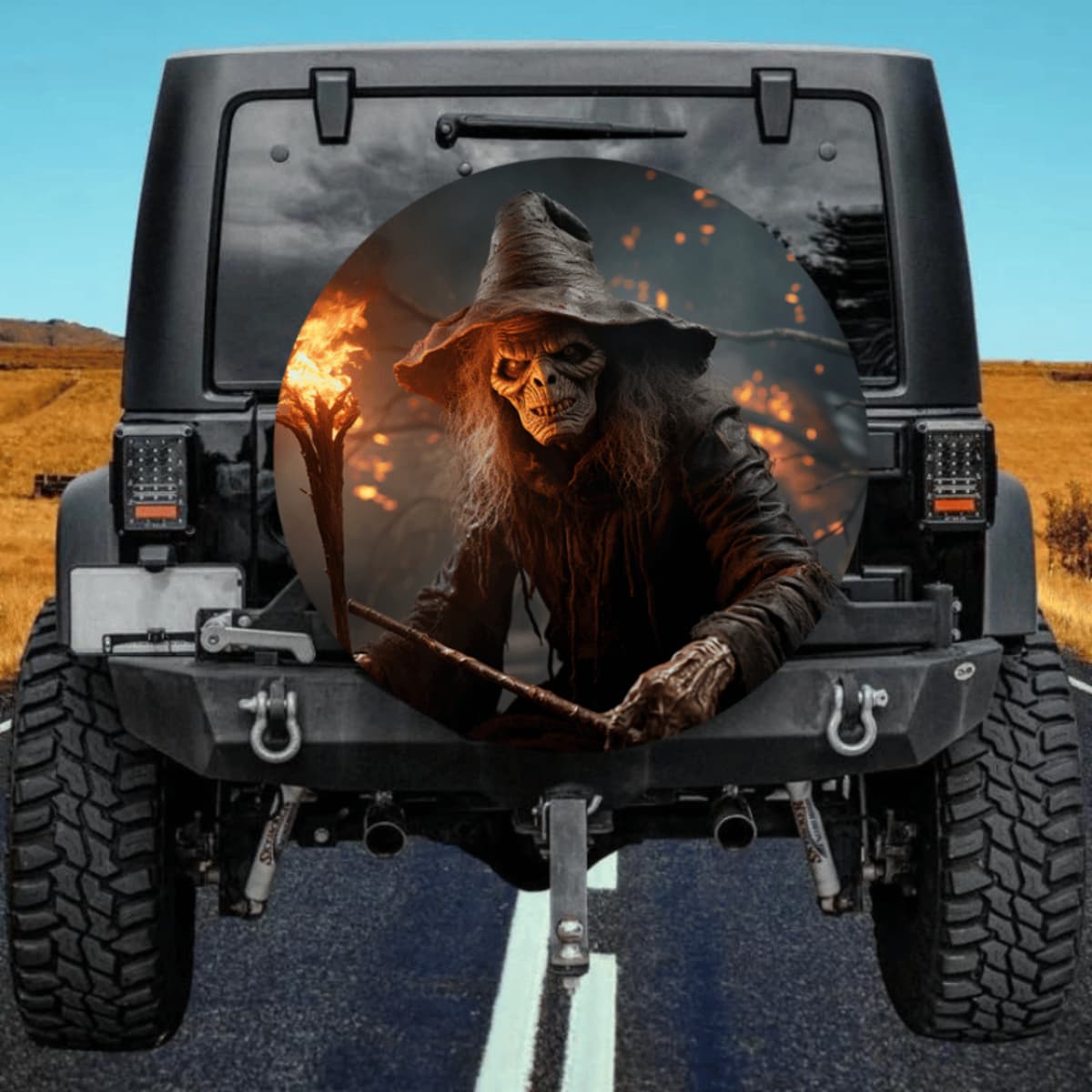 Scary Wizard with Torch Spare Tire Cover - Horror Movie Art