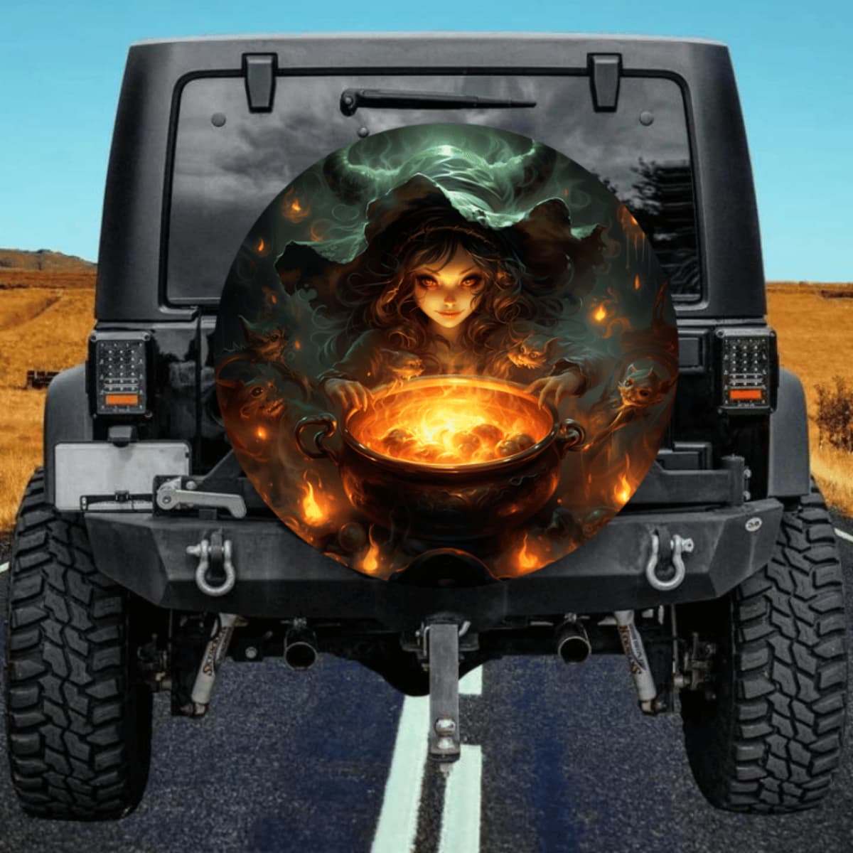 Anime Style Witch Spare Tire Cover - Magic Cauldron & Spirits