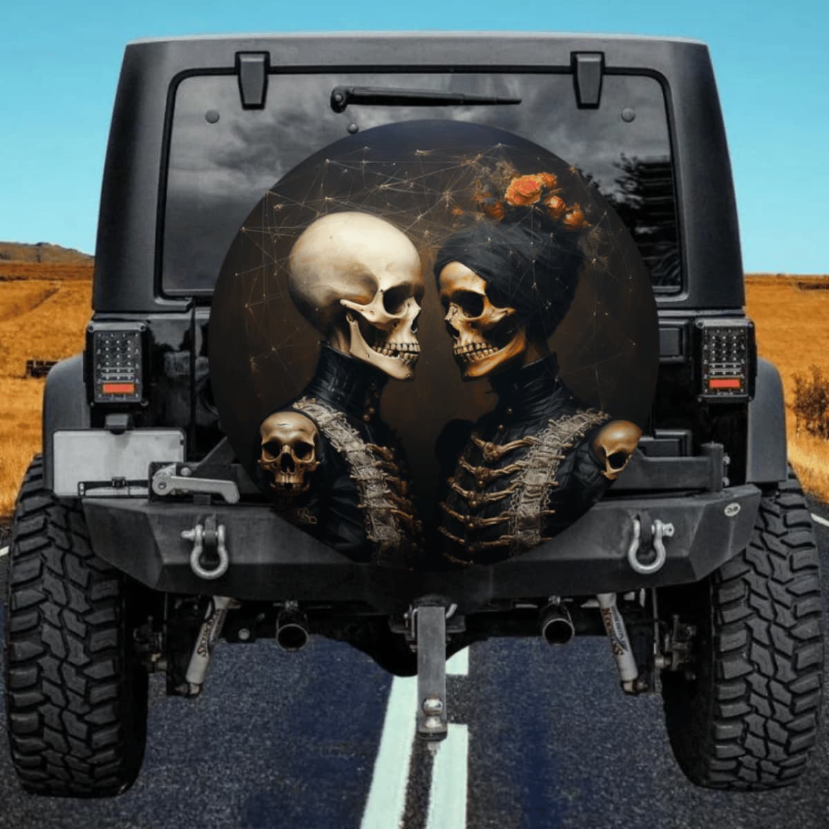 Skeleton Couple Spare Tire Cover - Victorian Military Style Art