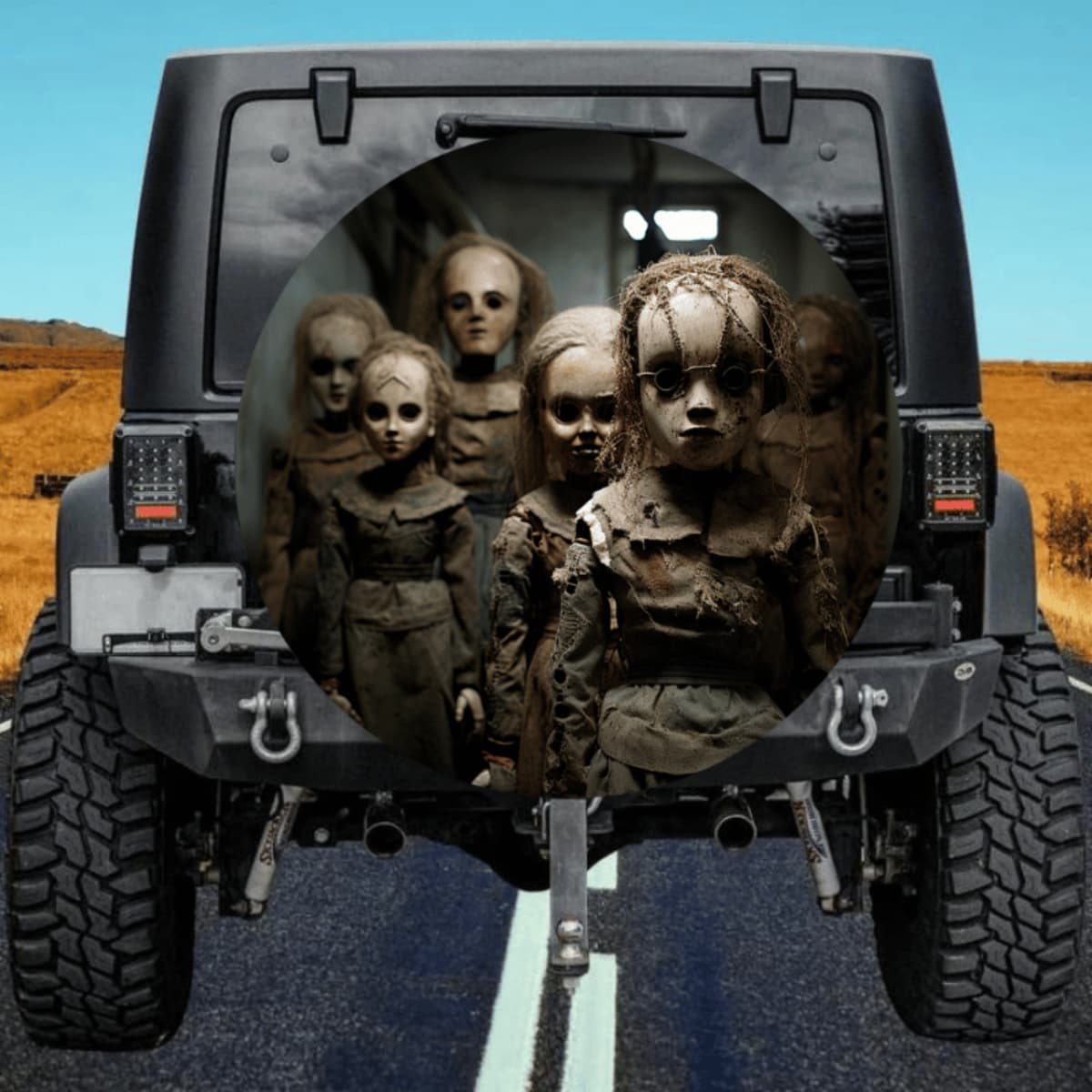 Detailed Realistic Scary Ragdoll Graphic Spare Tire Cover