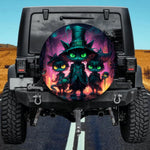 Midnight Spellbound: Spooky Witch Cats Spare Tire Cover