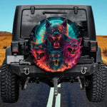Four Wolves Spare Tire Cover - Blue Moon & Neon Fur Art