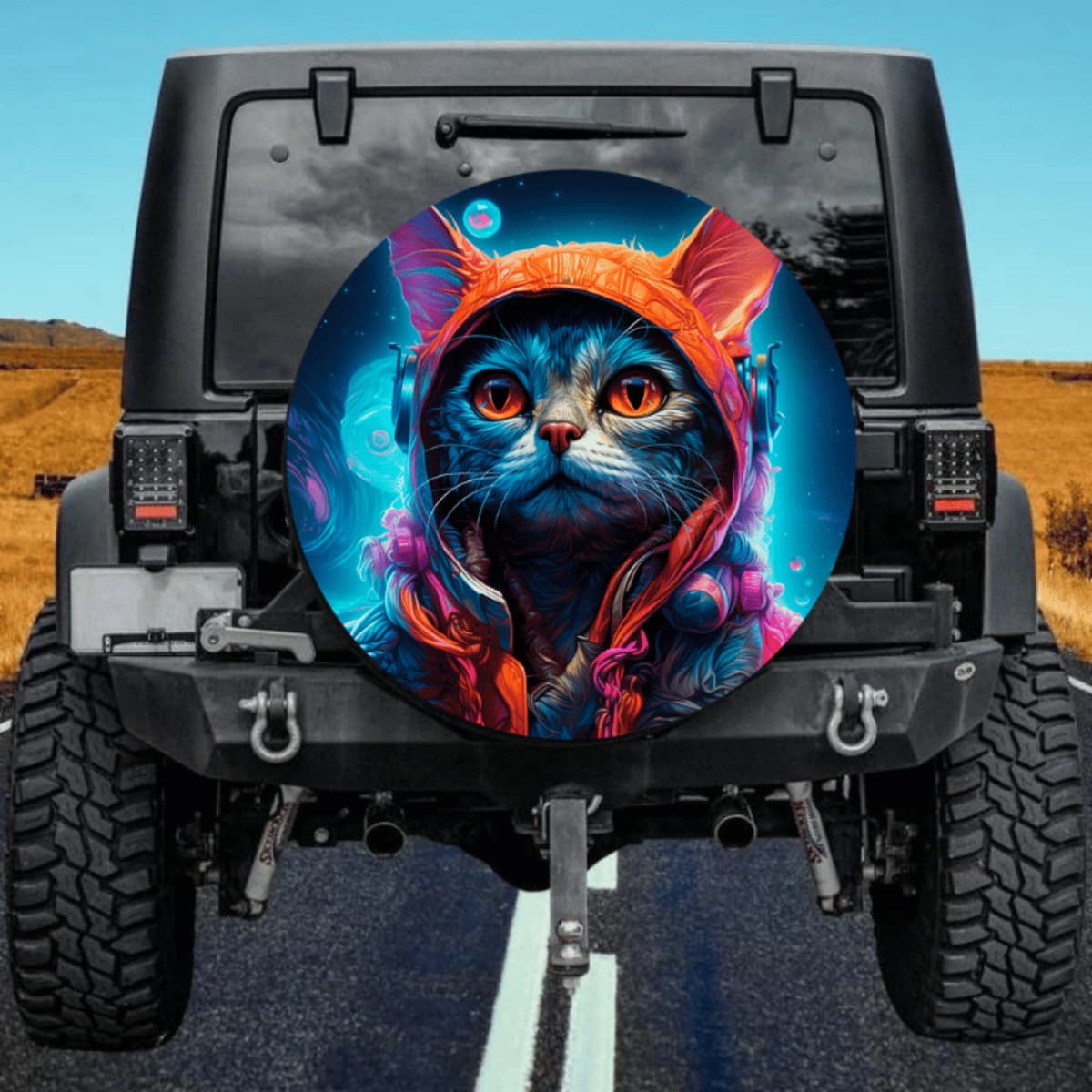 Cute Techwear Cat Spare Tire Cover - Orange Hoodie Art