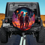 Skeleton Astronaut Spare Tire Cover - Colorful Nebula Art