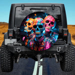 Colorful Skull Spare Tire Cover - Neon Graffiti Art
