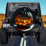 Detailed Carved Pumpkin Spare Tire Cover - Forest Silhouette Art