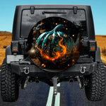 Teal and Gold Pumpkin Spare Tire Cover - Artistic Halloween Decor