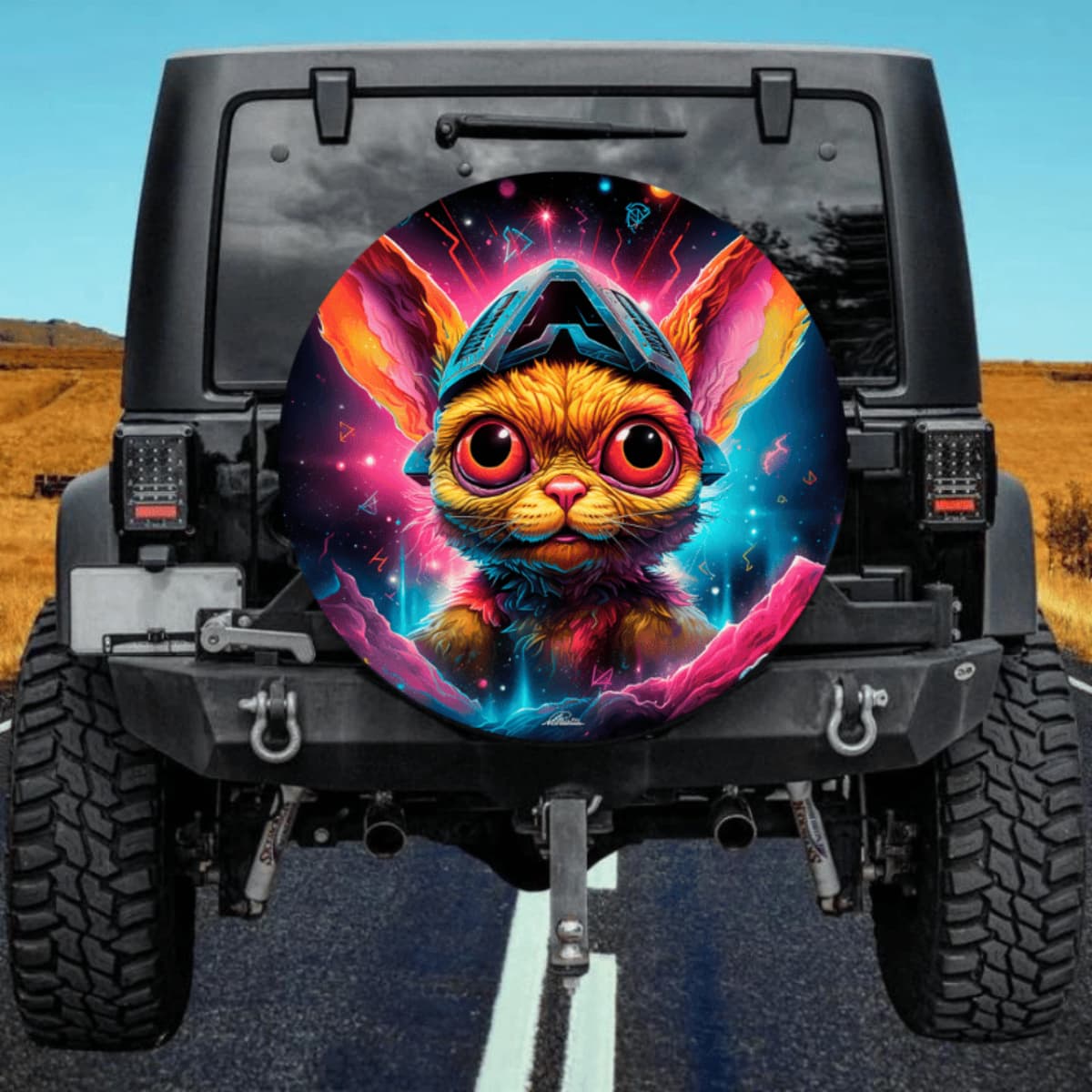 Cute Alien Animal Spare Tire Cover - Cyberpunk Neon Art