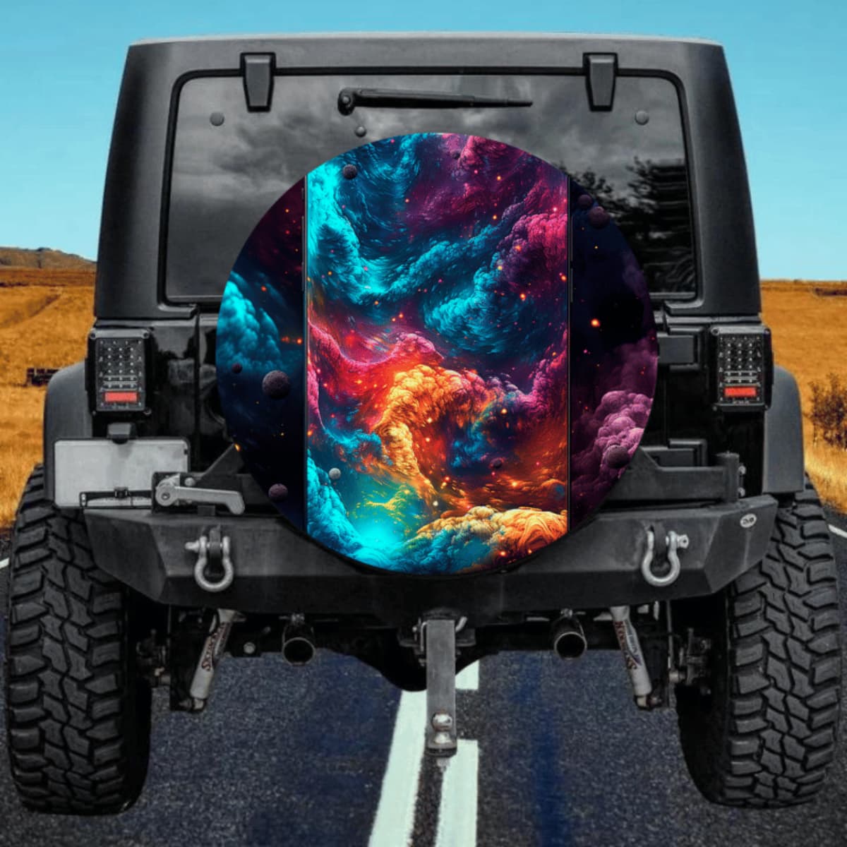 Colorful Galaxy Spare Tire Cover - Abstract Nebula Space Art
