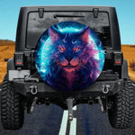 Neon Space Cat Spare Tire Cover - Cyberpunk Lion Art
