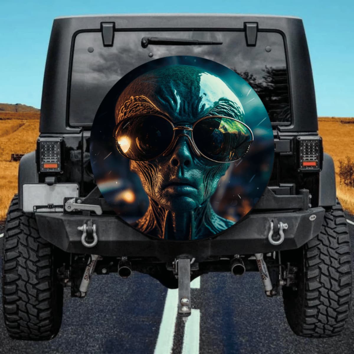 Alien Wearing Sunglasses Spare Tire Cover - Sci-Fi Art