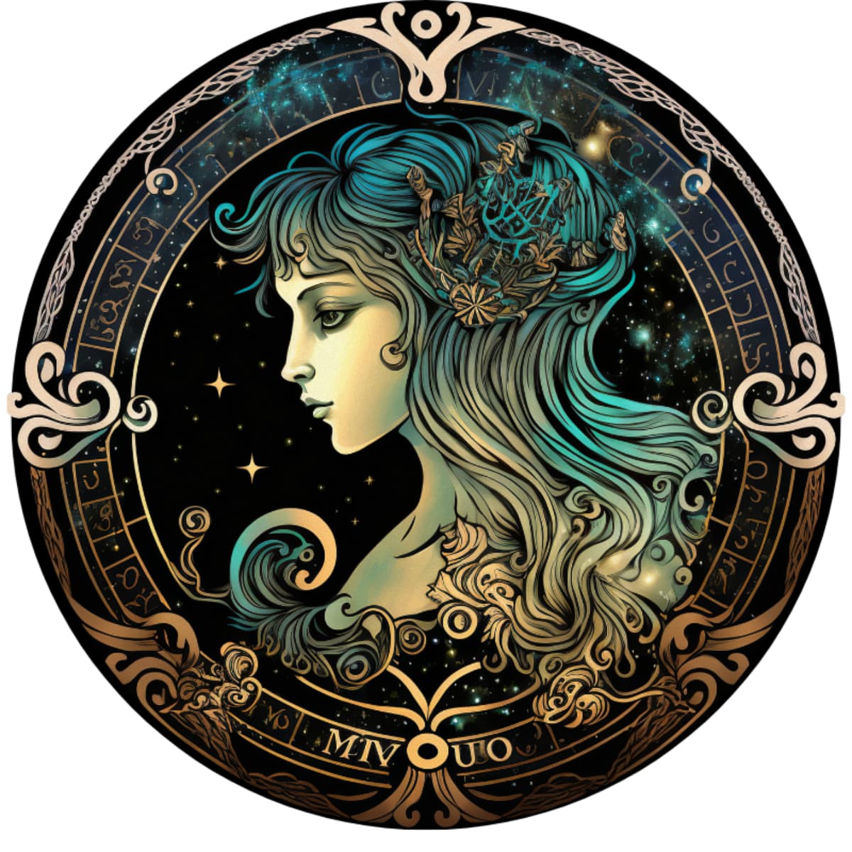 Virgo Guardian: Art Nouveau Celestial Goddess Spare Tire Cover