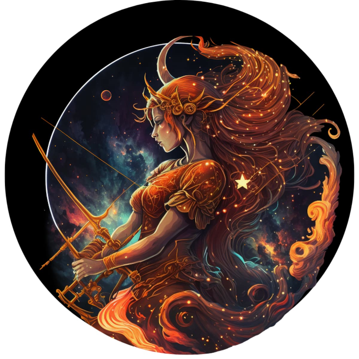 Cosmic Huntress Sagittarius: Art Nouveau Celestial Spare Tire Cover