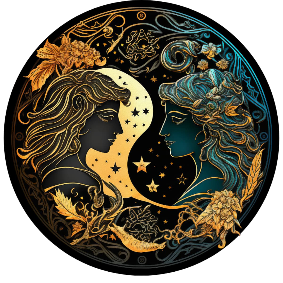 Gemini Twins: Art Nouveau Celestial Zodiac Spare Tire Cover