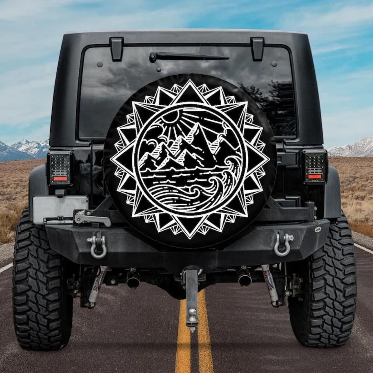 The Geometric Wilderness Totem Spare Tire Cover