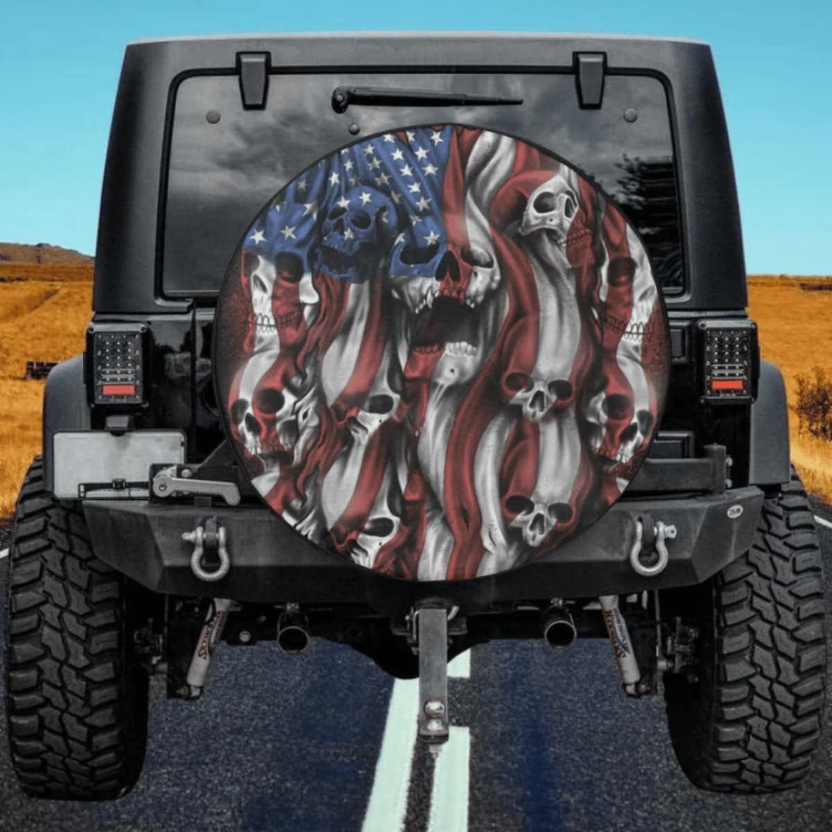 American Flag Skull Pile Spare Tire Cover