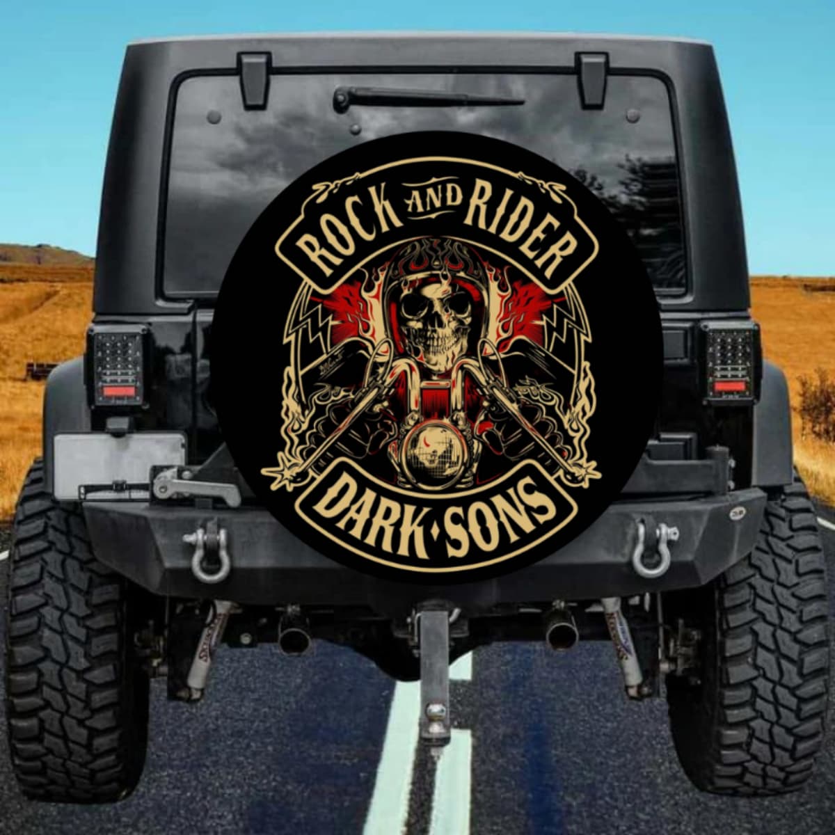 Rock and Rider Dark Sons Spare Tire Cover - Biker Skull Art