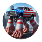 American Flag Muscle Car with Giant Feet Spare Tire Cover