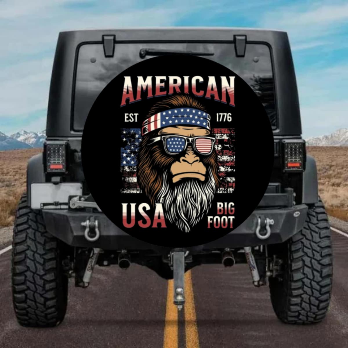 American USA Bigfoot Spare Tire Cover - Est 1776 Patriotic Art