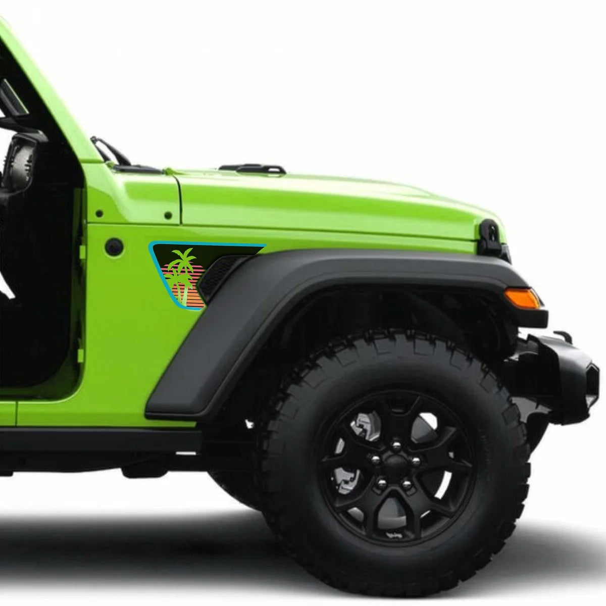 Retro Synth Wave Beach Sunset 2pc Vinyl Fender Decal - Fits Jeep Wrangler JL/Jeep Gladiator JT 2018+