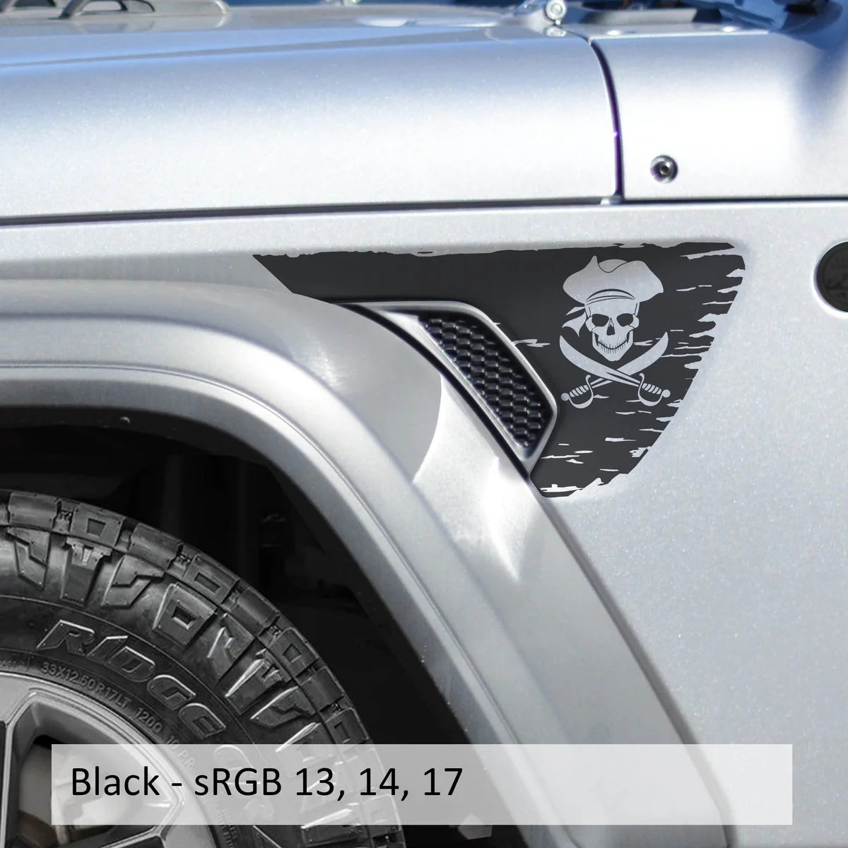 Jolly Roger Pirate Flag Fender Vent Vinyl Decal - Fits Jeep Wrangler JL/Jeep Gladiator JT 2018+