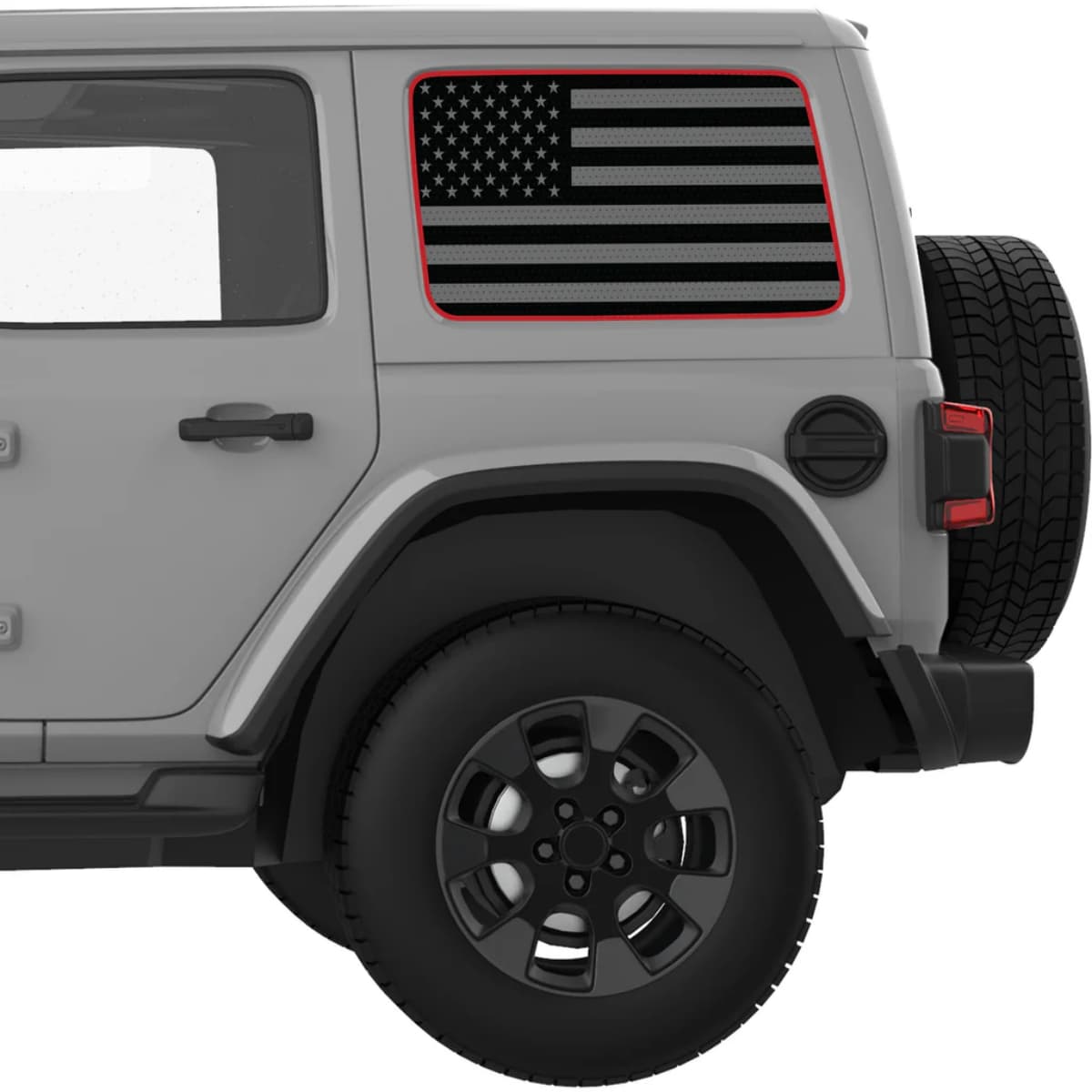 Red Outline Black And Gray American Flag Decal For Jeep Wrangler