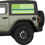 Green White With Blue Line American Flag Decal For Jeep Wrangler