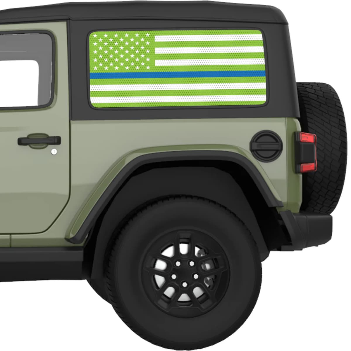 Green White With Blue Line American Flag Decal For Jeep Wrangler