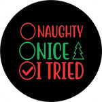 Naughty, Nice, I Tried Checklist - Christmas Spare Tire Cover Designs