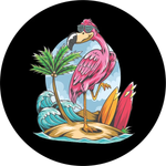 Flamingo on a Beach Funny Spare Tire Cover - Jeep, Bronco, RV, Camper & More