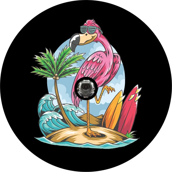 Flamingo on a Beach Funny Spare Tire Cover - Jeep, Bronco, RV, Camper & More