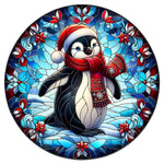 Stained Glass Christmas Penguin Spare Tire Cover - Jeep, Bronco, RV, Camper & More