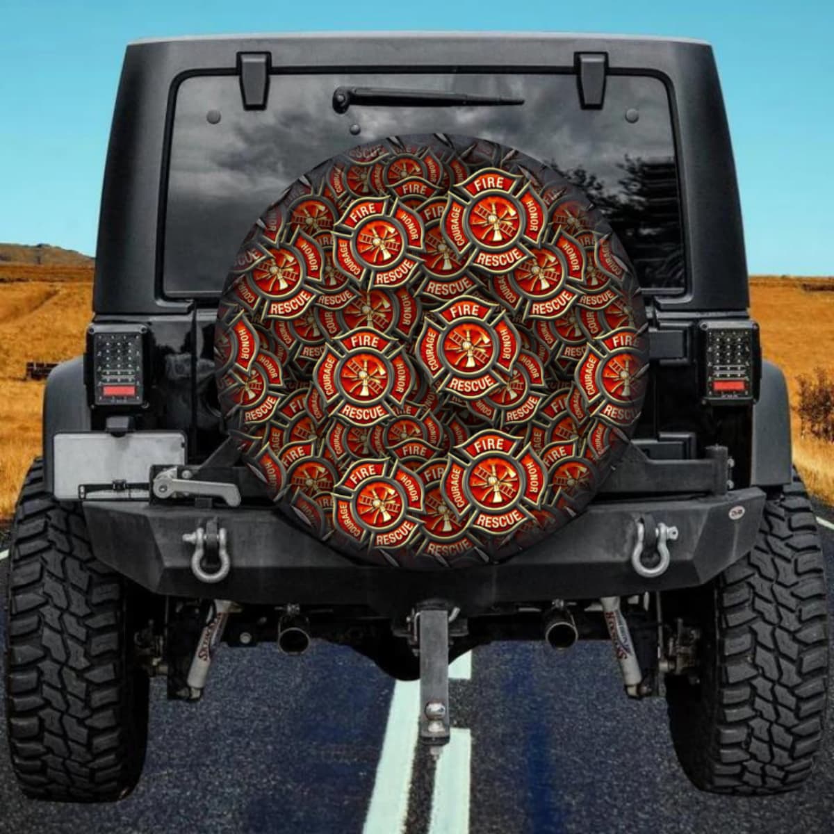 Firefighter Badge Collage Spare Tire Cover