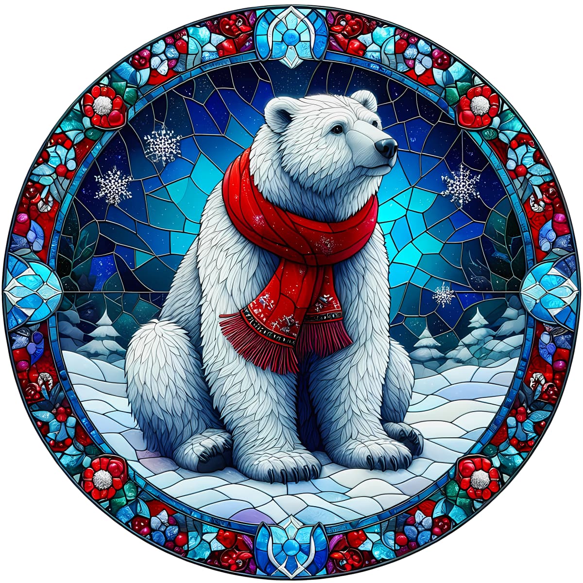 Stained Glass Polar Bear Spare Tire Cover - Jeep, Bronco, RV, Camper & More