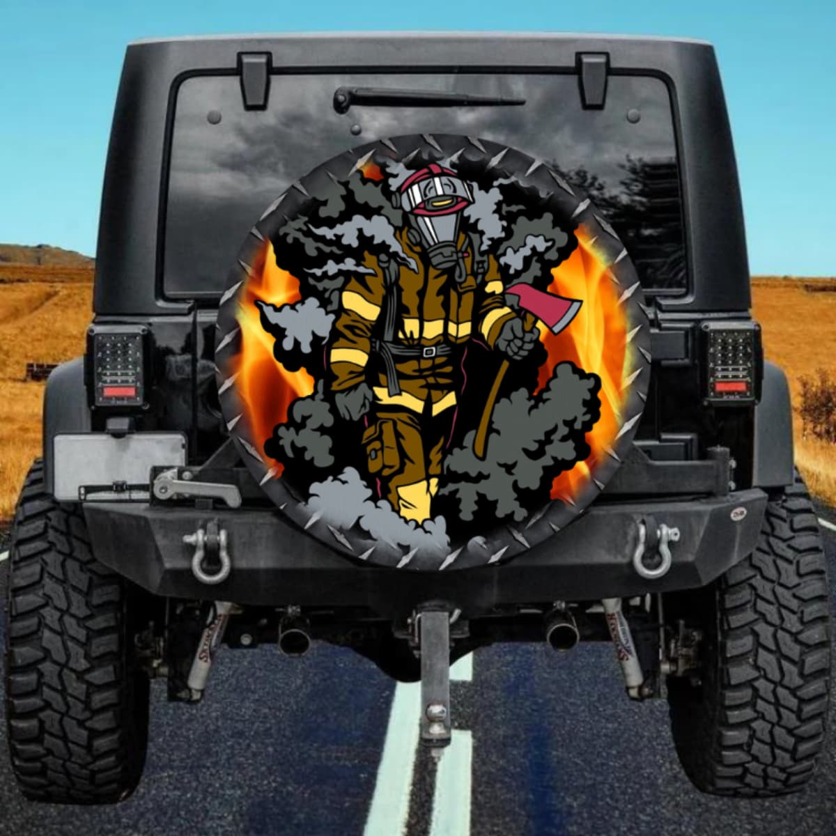 Firefighter Through The Smoke Spare Tire Cover