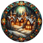 Stained Glass Christmas Village Spare Tire Cover - Jeep, Bronco, RV, Camper & More