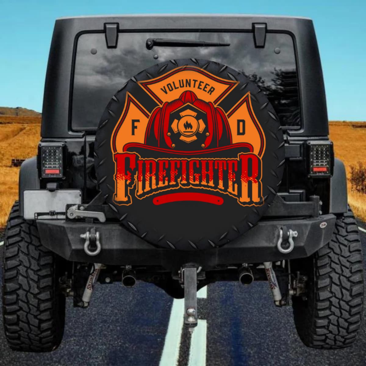 Volunteer Firefighter Orange Shield Spare Tire Cover