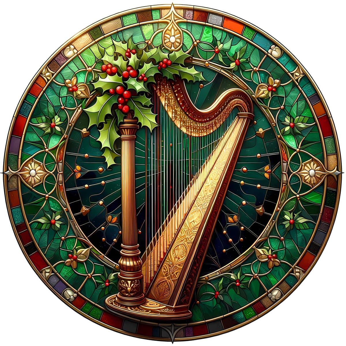 Stained Glass Golden Harp Spare Tire Cover - Jeep, Bronco, RV, Camper & More
