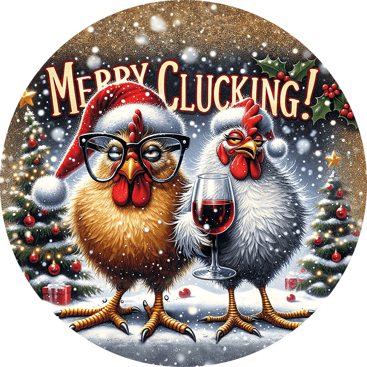Holiday Golden Sparkle Wine Drinking Chicken Spare Tire Cover - Jeep, Bronco, RV, Camper & More
