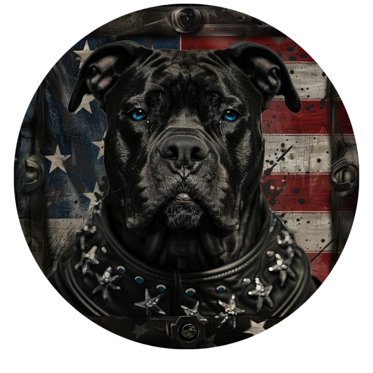 Blue-Eyed Black Dog American Flag Spare Tire Cover