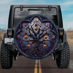 Gothic Haunted Tree Amber Lanterns Violet Stained Glass Spare Tire Cover