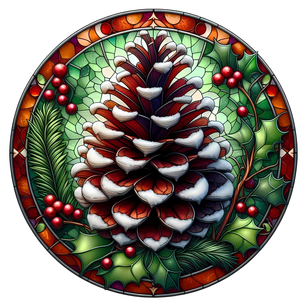 Stained Glass Snow Pinecone Spare Tire Cover - Jeep, Bronco, RV, Camper & More