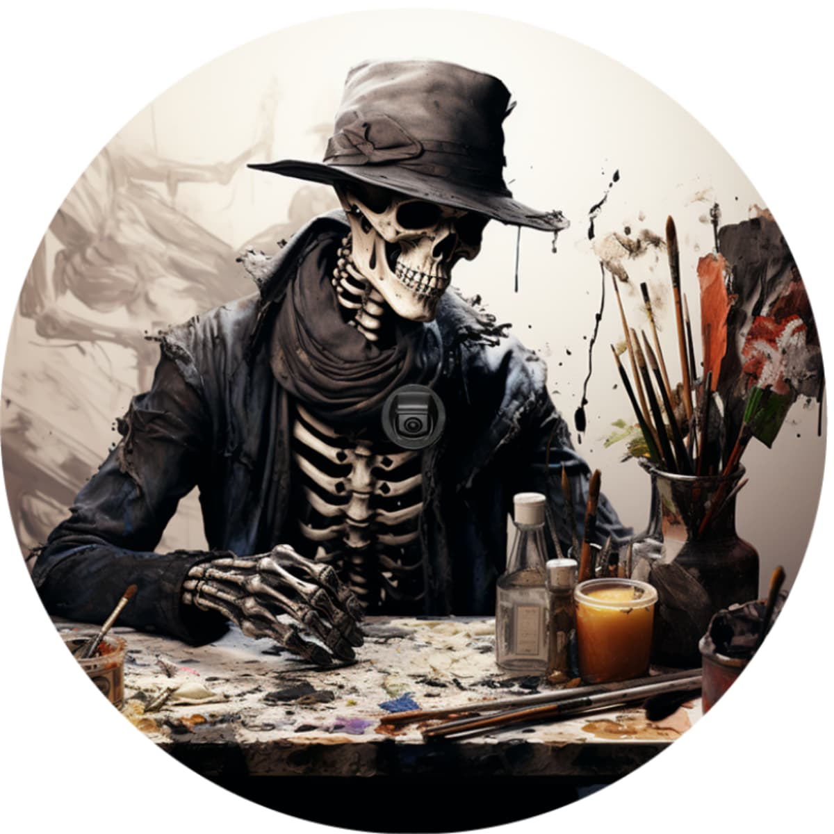 Skeleton Artist with Fedora Spare Tire Cover