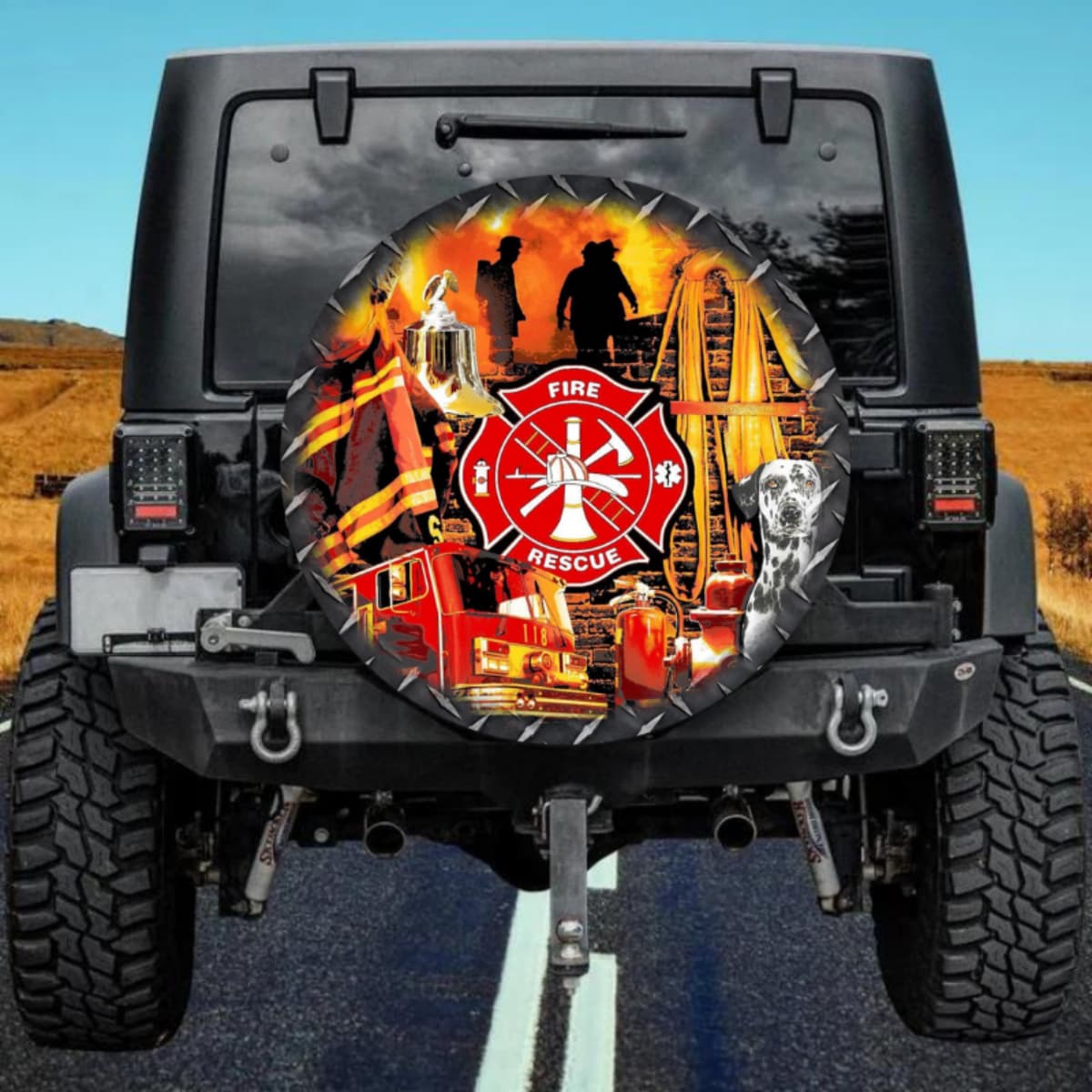 Firefighter Rescue Montage Collage Spare Tire Cover