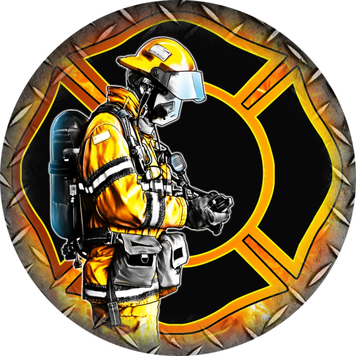 Maltese Cross Firefighter Profile Spare Tire Cover