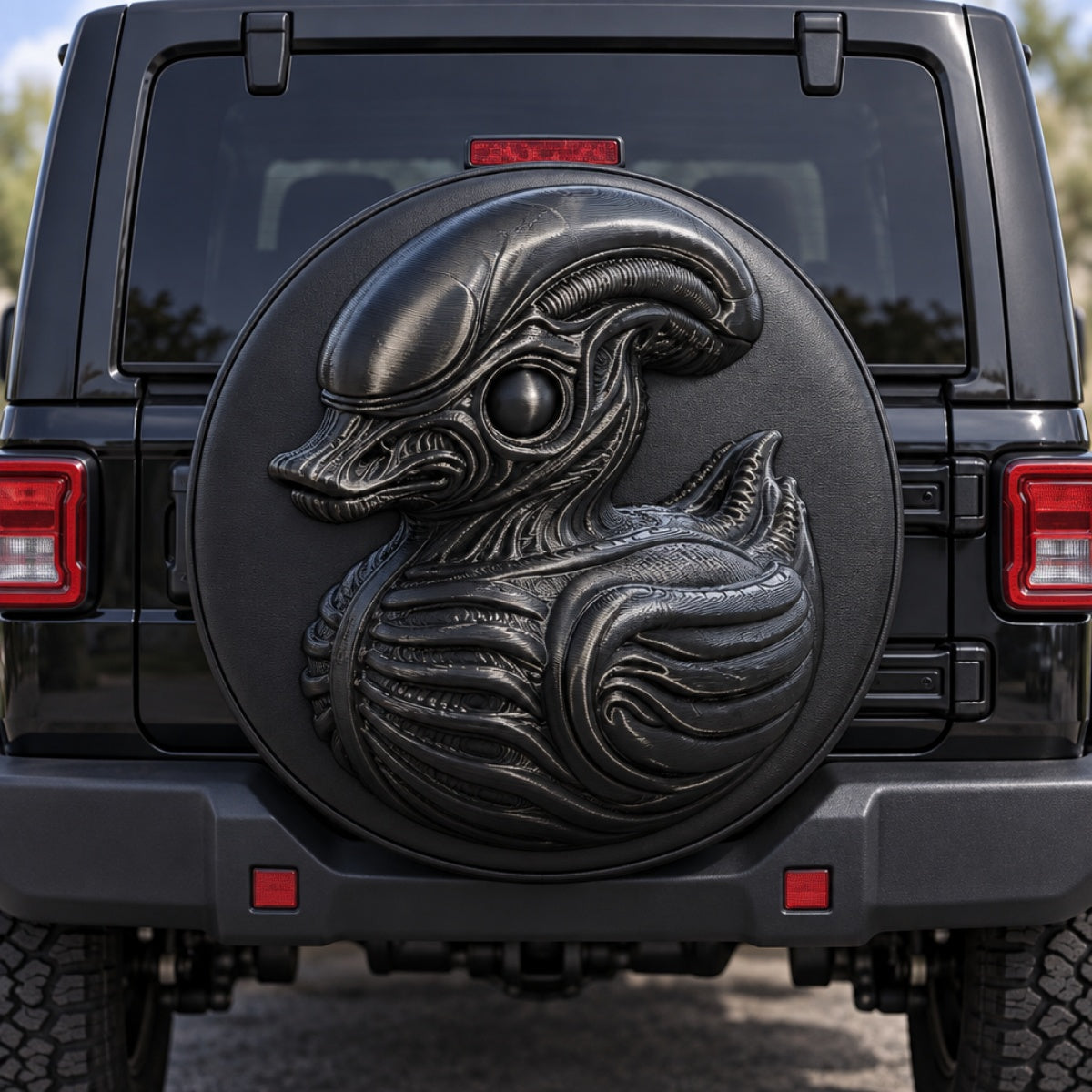 3D Biomechanical Alien Duck Spare Tire Cover – Jeep, Bronco, RV, Camper & More