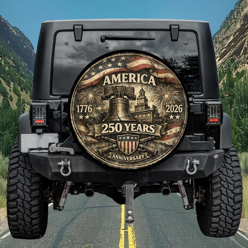 USA 250th Anniversary Spare Tire Cover - 1776-2026 Bronze Art