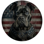 Blue-Eyed Black Guard Dog American Flag Spare Tire Cover